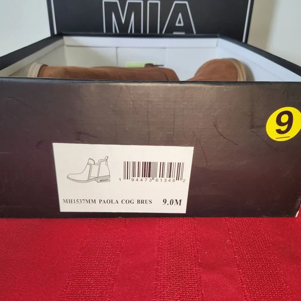 MIA Paola Cognac Brushed Ankle Boots Womens Size 9 M Chelsea Booties MH1537MM